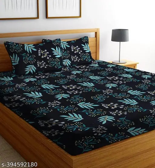 Indian-made, botanical 210TC cotton double bedsheet with 2 pillow covers, ideal for summer adult use