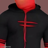 Black cotton blend hoodie for men, horizontal stripes regular fit, long sleeves, size S-XXXL. Denzolee summer hooded t-shirt with mask option. India origin