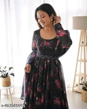 Black Krishna print Georgette long-sleeve top with intricate print detail, Indian fashion wear for women