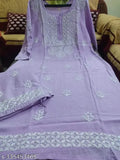 Purple chikankari kurta, long sleeve, with embroidered border