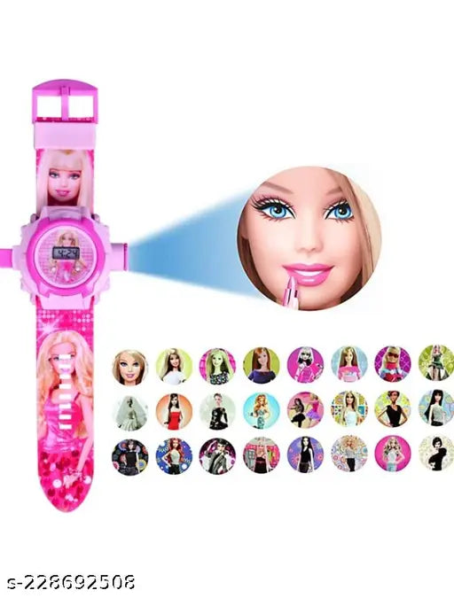 Pink watch with projector featuring animated girl