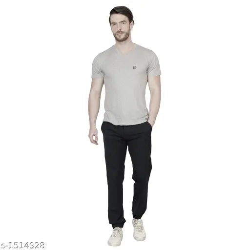Navy blue cotton joggers for men, solid style in multiple sizes from India