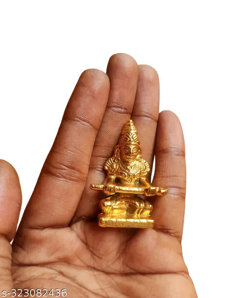 Gold-finish copper Mata Annapurna devi idol for home temples, intricately detailed deity figure from India