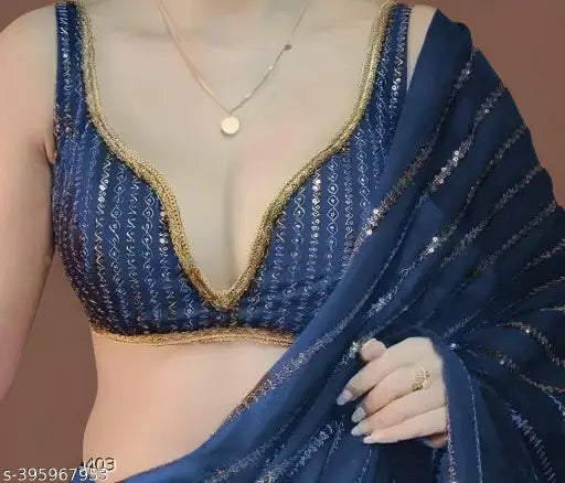 Women's georgette embroidered saree with blouse piece