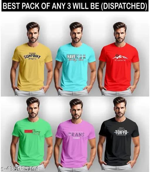 Round neck half sleeve 3Patti t-shirt pack of 3 (polycotton, printed net, casual wear)