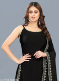 Black cotton silk kurta set with palazzo and dupatta, solid design and sleeveless style, perfect for various occasions, Indian origin