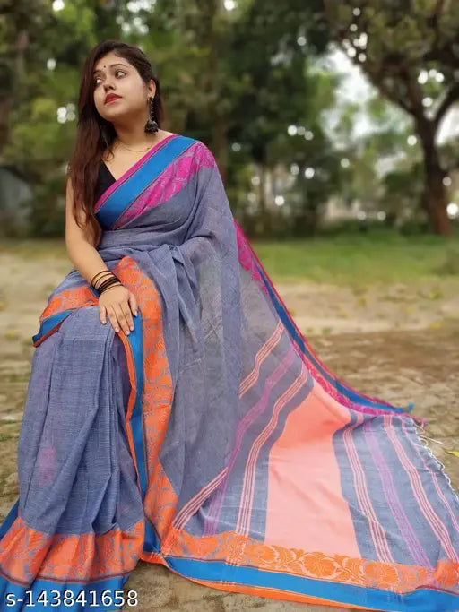 Handloom chiffon Swapnopori saree with velvet separate blouse, solid pattern and sequence net detail, India origin