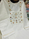 Black lace dupatta set, with embroidered flowers on white background