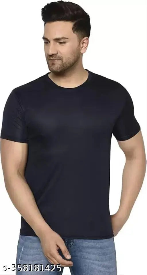 Pack of 4 solid polyester T-shirts - black, white, red, blue, green, round neck, short sleeves, various sizes available