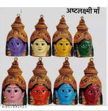 Metal Lakshmi face set, Ashtalakshmi Devi 8 pieces, each 7.5 inches, Indian god idol collection