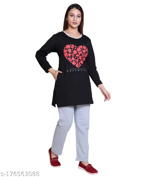 Wool winter night suit with printed net pattern, cozy and warm for chilly nights