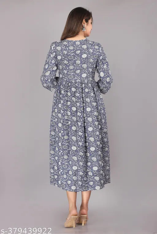 Rayon printed pom-pom anarkali, three-quarter sleeves, vibrant women's fashion, India origin