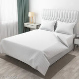 Premium white glace cotton stripe fitted bedsheets (1+2), stain-resistant and breathable for summer use