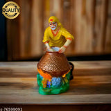 Yellow marble Shirdi Saibaba Handi Cooking Idol figurine, detailed religious artwork for home decor