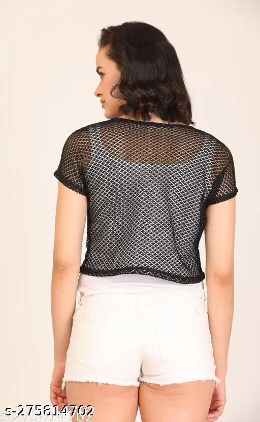 Solid net cotton KG NET-CROP-T-SHIRT, short sleeves, S-XXXL sizes for women, made in India