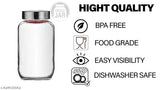 Clear glass round jar, 2L capacity, for storing kitchen items like masala, dry fruits, airtight with aluminum cap