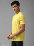 Yellow micro polyester sports casual t-shirt for men, soft round neck with half sleeves