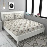 White cotton blend double bedsheets & matching pillow covers with floral print, ideal for summer and perfect fit on 8-inch mattresses