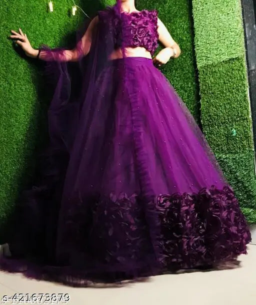 Indian heavy semi-stitched Lehenga Choli, embellished with zari embroidery on art silk and net. Free size, perfect for any occasion