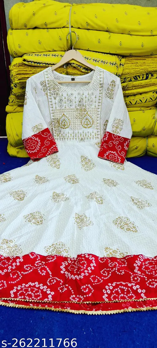 Rayon Anarkali long kurti, printed combo, three-quarter sleeves, women's fashion from India