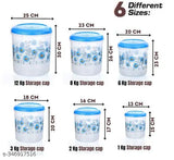 Veksin 6 piece plastic container set with floral print design. Contains containers of varying sizes: 12kg, 8kg, 6kg, 3kg, 2kg, 1kg