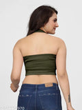 Green cotton blend round neck comfortable yoga tank, perfect for gym, sport, and beach wear. Solid design in a regular fit and half sleeve length. Great for casual occasions, Western wear, or a day at the beach. Made in India