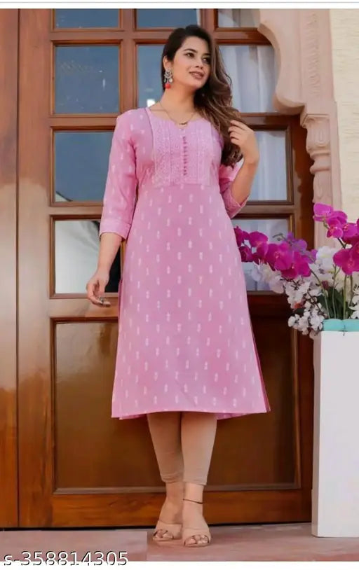 Rayon printed aline kurta, three-quarter sleeves, Indian fashion, rayon fabric, single size available (XS-XXL)