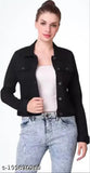Denim long-sleeve solid color jacket for women (S-XL), Indian-made fashion jacket on hanger