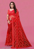 Embroidered net new look new styli fancy work saree with matching net blouse, free size, India origin