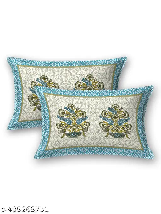 Riddhi Pure Cotton, Double Hand Block Print King Bedsheet Set (90"x108") with 2 Pillow Covers (17"x 27")
