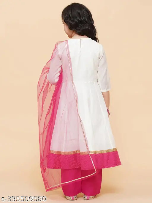 Rayon embroidered A-line kurti pyjama set with dupatta for girls, Indian clothing set