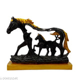 Antique black and gold resin horse foal showpiece, ideal for home decor or office. Perfect gift for housewarming, birthdays, or special occasions. Handmade art crafts product, 28x8x21 cm size