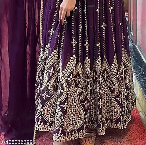 Women Embroidered Georgette Gown With Dupatta