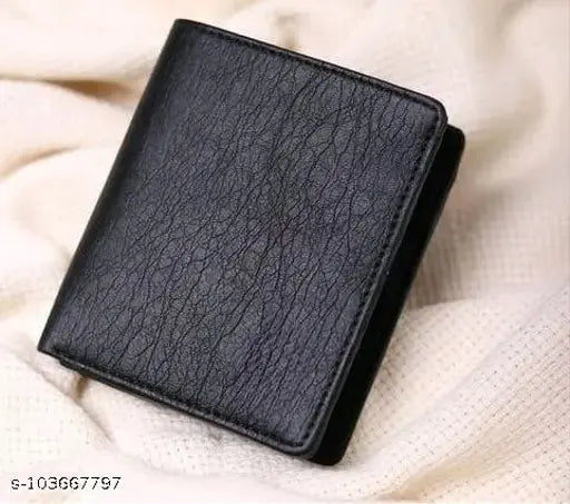 Black PU leather men's wallet, two-fold classic design, perfect for everyday use with ample card slots and currency compartments. Indian origin