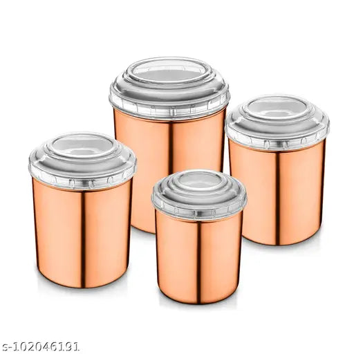 4 PCS Stainless Steel Canister Set in Copper Color with White Color PC Lids -4Pcs Set