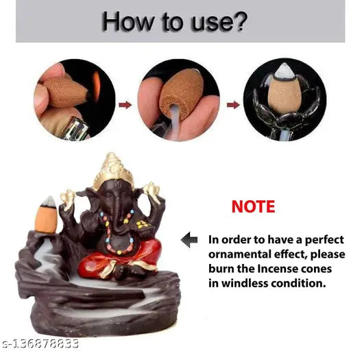 Ashi Enterprises Ganesha backflow incense burner and 20 free cones