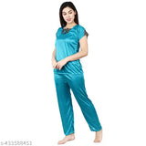 Women's satin printed pyjama set and nightsuit set, solid pattern in multiple sizes - M, L, XL from India