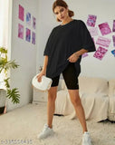 Women's oversized, thin, half-sleeve gym T-shirt. Black, thin and soft fabric