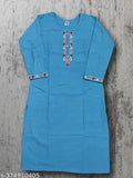 Blue wool three-quarter sleeve embroidered kurta for women, end-sleeved, garam design