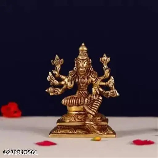 Brass Varahi Amman Statue, intricately detailed 8cm idol, decorative showpiece for spiritual protection and prosperity, India origin