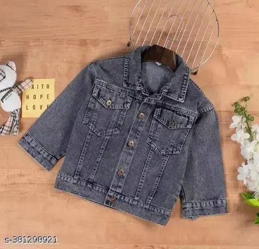 Vintage denim boys jacket, long sleeves, button closure, casual style
