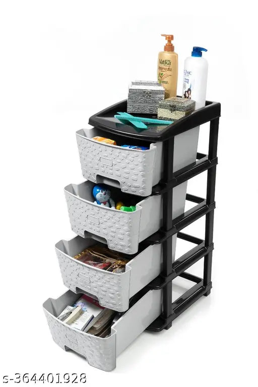 Grey four-tiered drawer storage organizer for store clothes books toys shoes socks