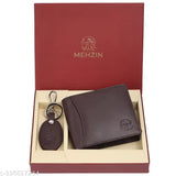 Brown genuine leather RFID wallet with keychain & 9 card slots, sleek for men formal events