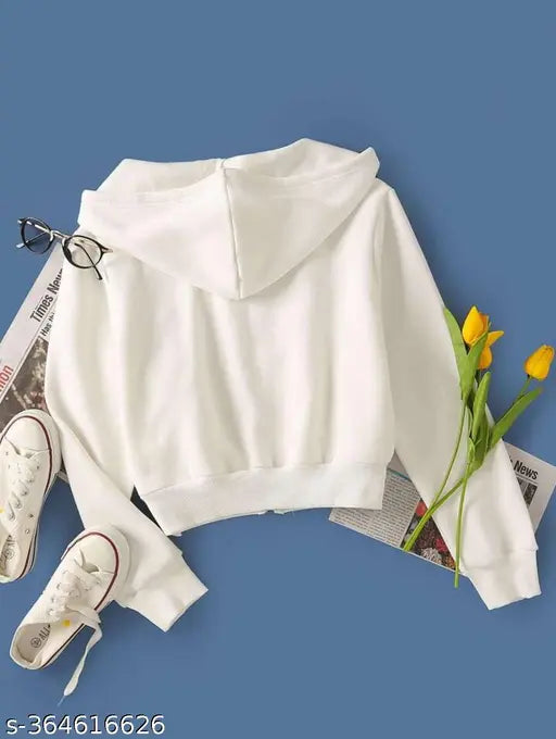 Women's fleece crop hoodie, soft fabric, high-waisted, versatile fashion, cozy hood, adjustable drawstrings, trendy casual wear