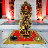 Handcrafted Oxidized White Metal Embossed Golden Statue of Standing Lord Vishnu/Narayan on Lotus, intricate detailing, perfect for worship or home decor