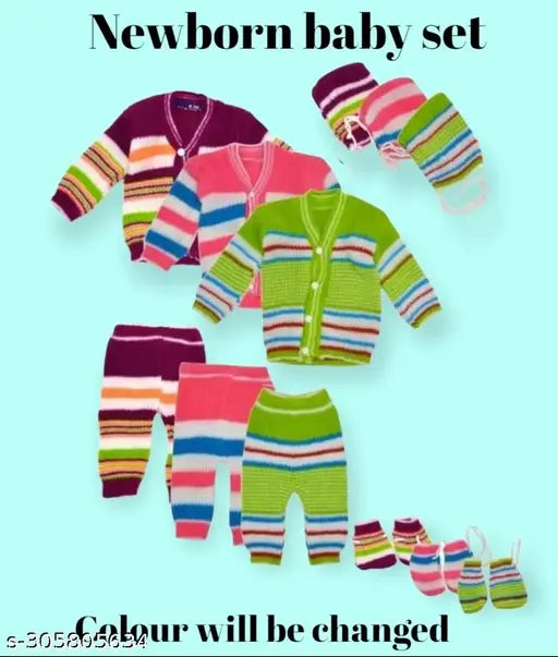Woolen Shishu newborn baby set of 3, solid pattern, 0-3 months, India origin