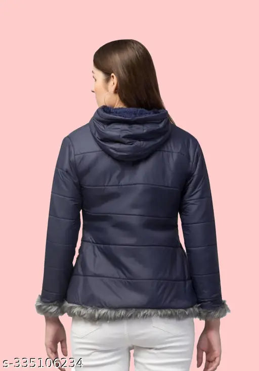 Nylon solid casual jacket for women, warm and soft quilted design, winter essential on mannequin