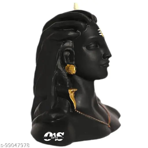 Black poly resin Adiyogi Shiva figurine for car dashboards, Indian deity home decor