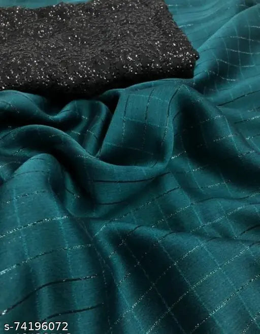 Chiffon checked saree with velvet blouse, superior Indian Abhisarika design