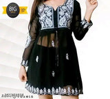 Black embroidered kurti & tunic, stylish three-quarter sleeve for women, trending choice by CHOICE ZONE